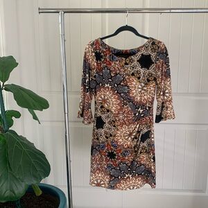 Connected apparel 3/4 bell Sleeve Mini paisley print  professional dress sz 10
